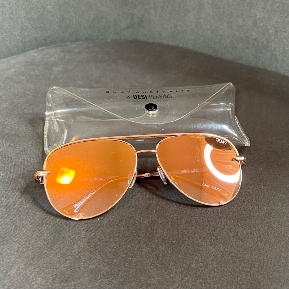 Quay x Desi Perkins High Key Sunglasses in Rose Gold